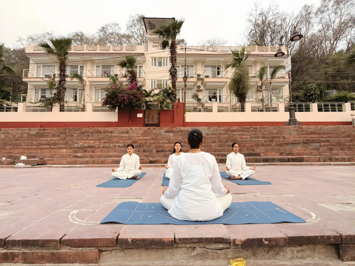 Yoga in Rishikesh near river Ganga and Ramjhula