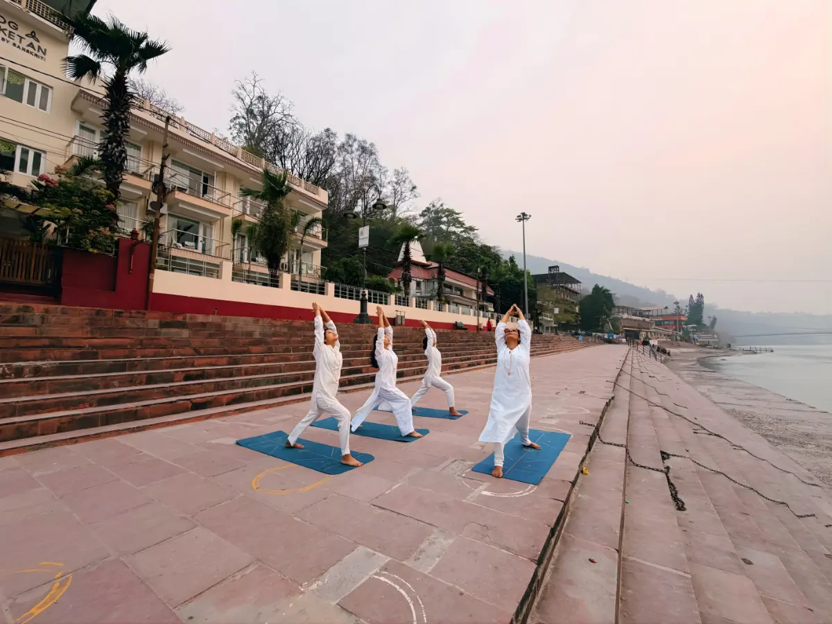 Yoga in Rishikesh near river Ganga and Ramjhula