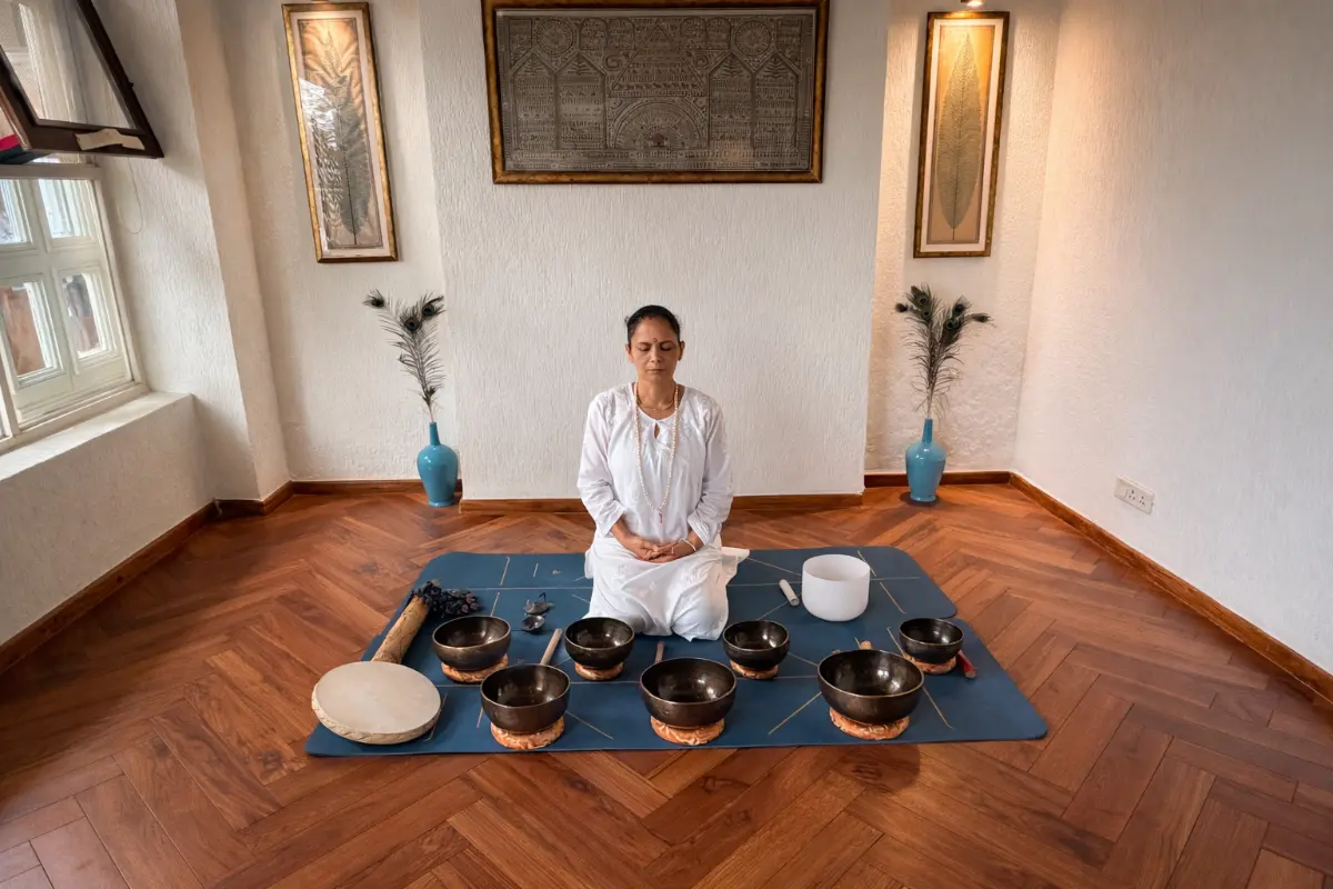 Yoga in Rishikesh near river Ganga and Ramjhula