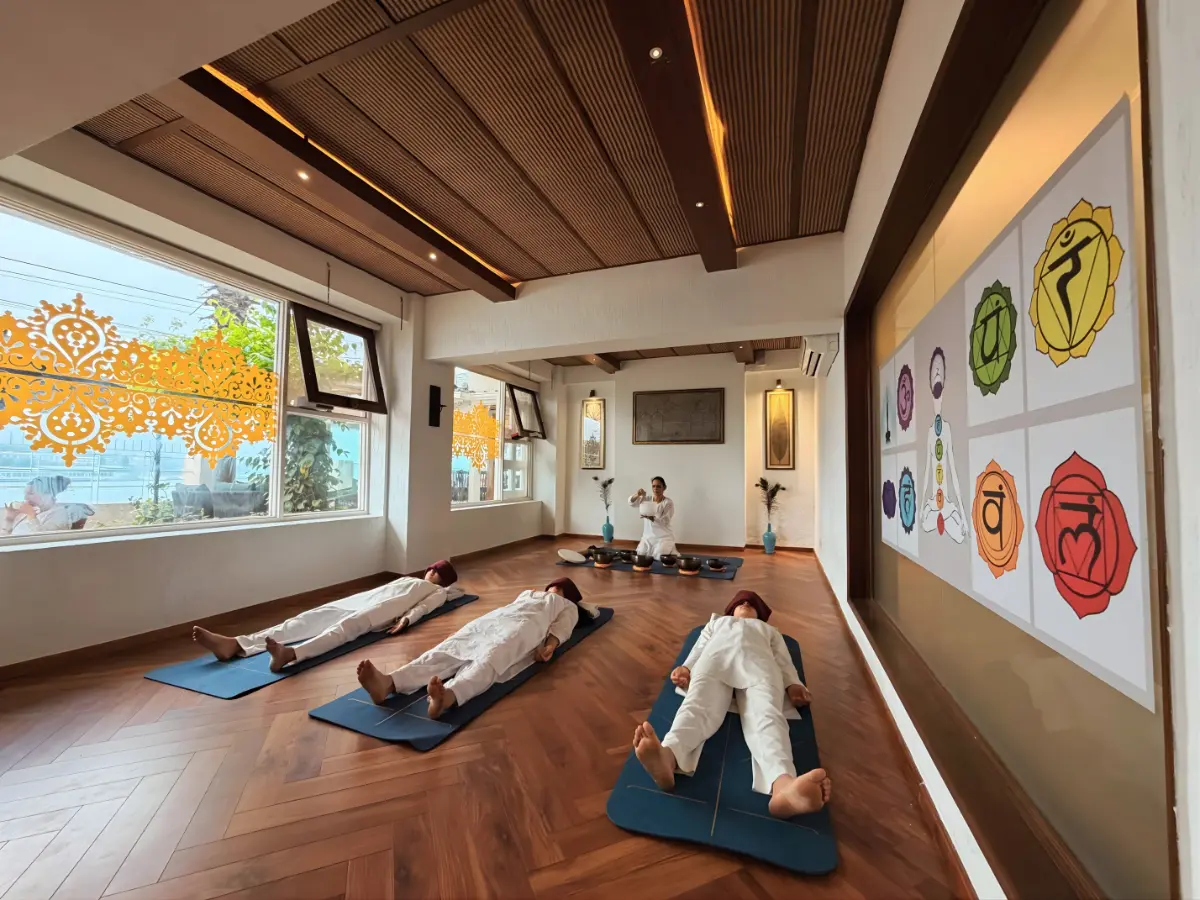 Yoga in Rishikesh near river Ganga and Ramjhula